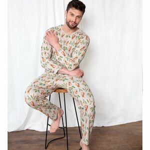 Leveret Men’s XL Easter Bunny Cotton Pajamas Long John Family Matching Kidcore